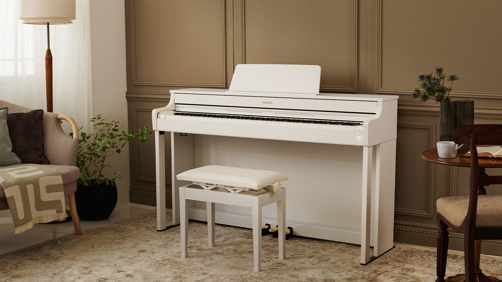 A Celviano Digital Piano in a stylish living room