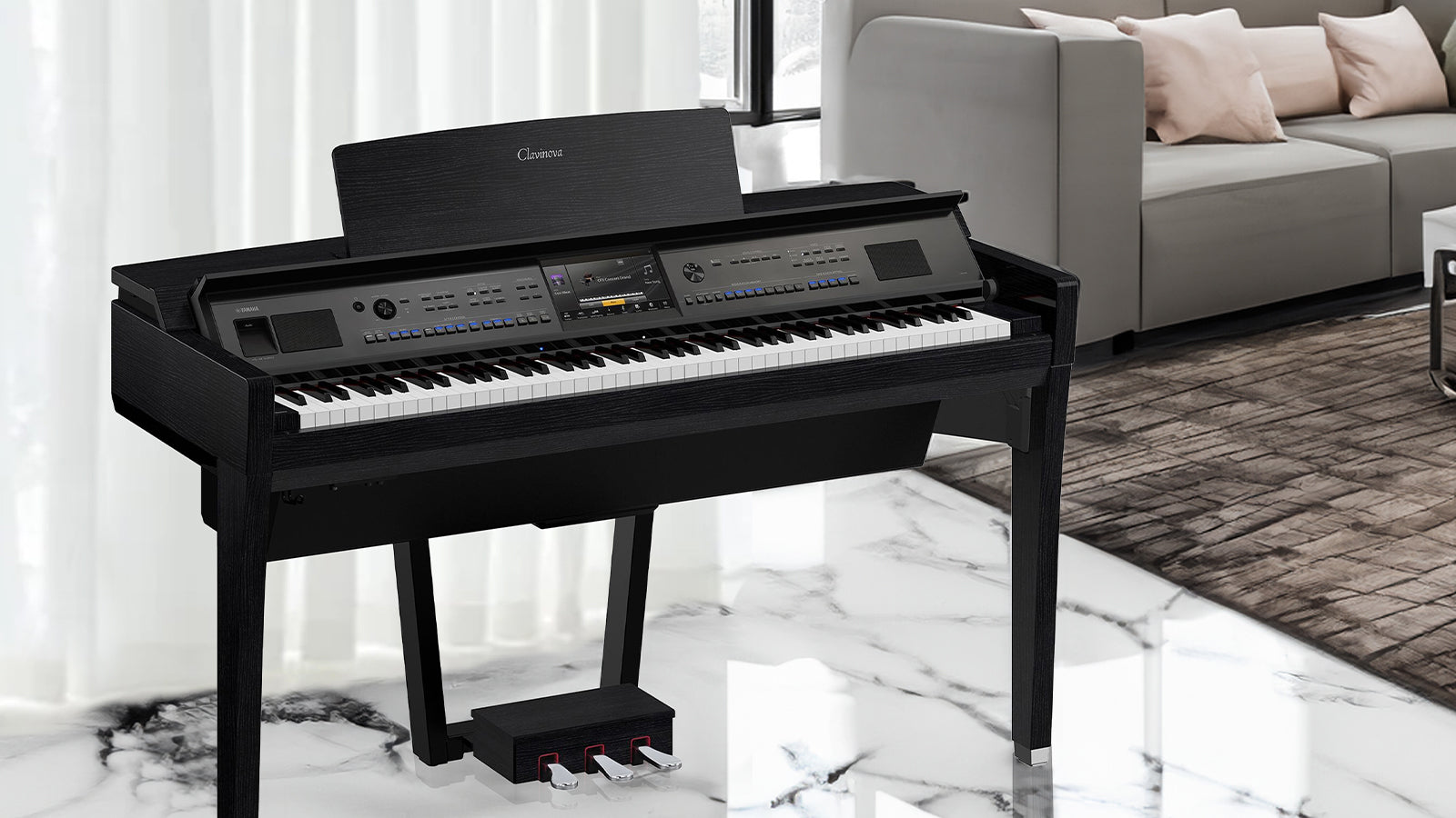 A Yamaha Clavinova CVP-909 in a stylish room