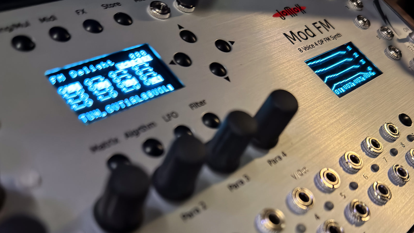 A JoMoX Mod FM on a desk in a studio