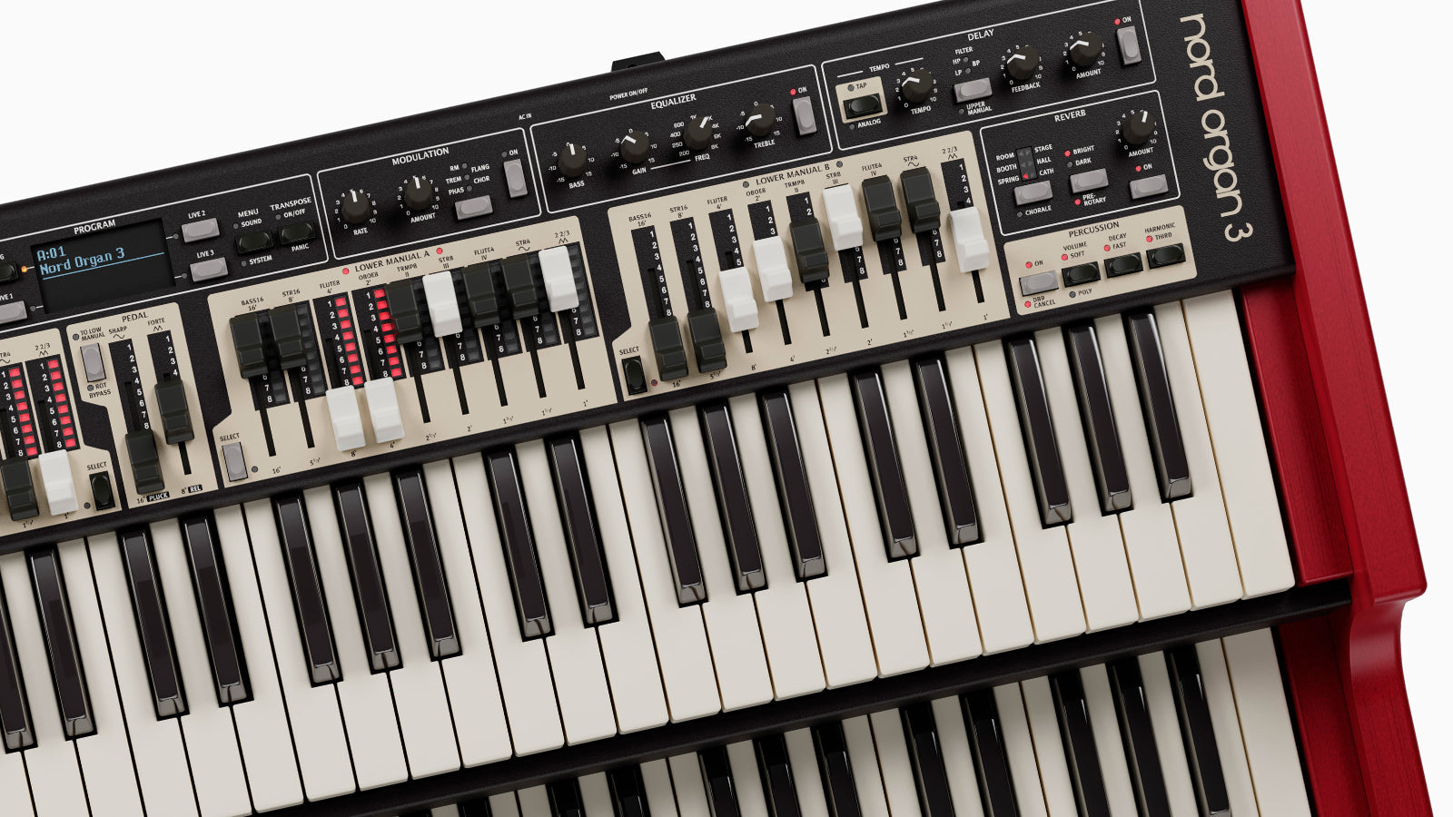 Closeup of Nord Organ 3 top panel and keys