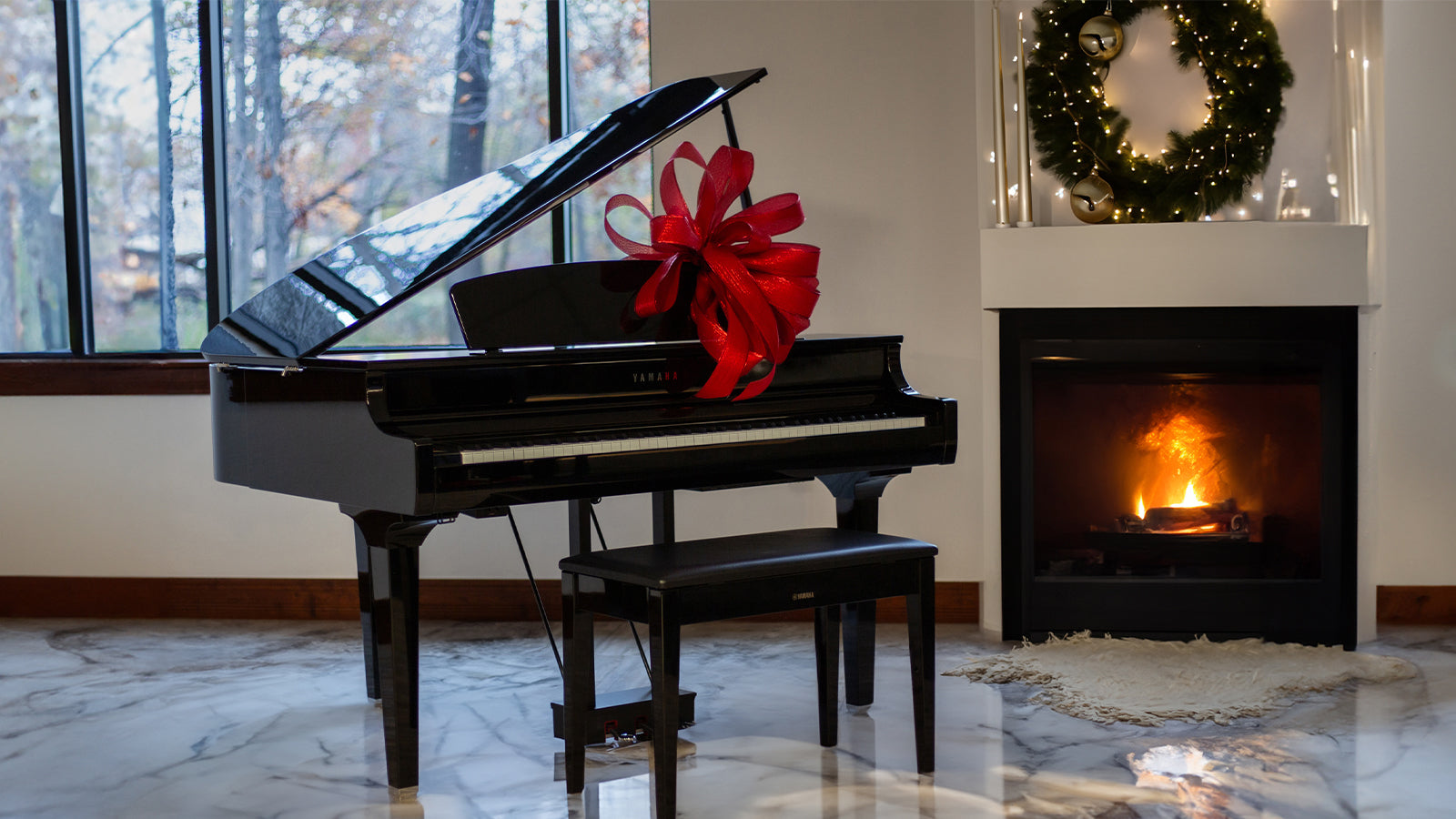 A digital grand piano in a living room