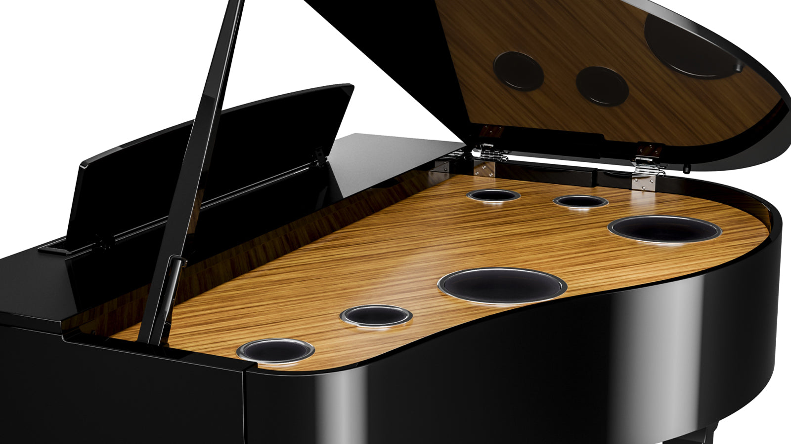 View of under the lid of a Yamaha CLP-895GP digital grand piano