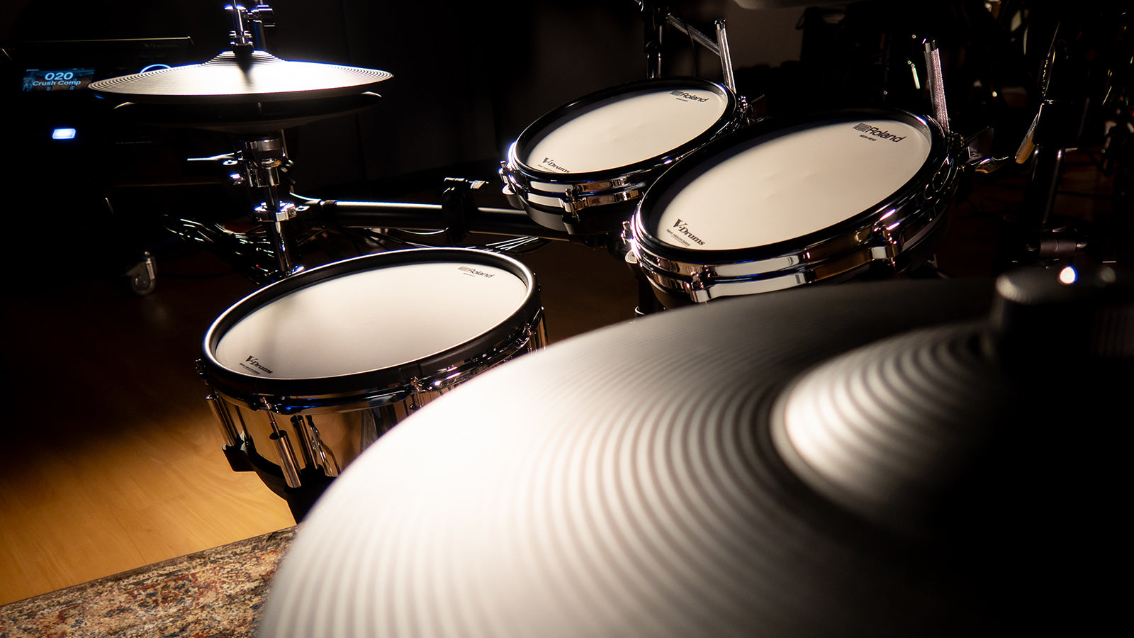 Close up of an electronic drum set