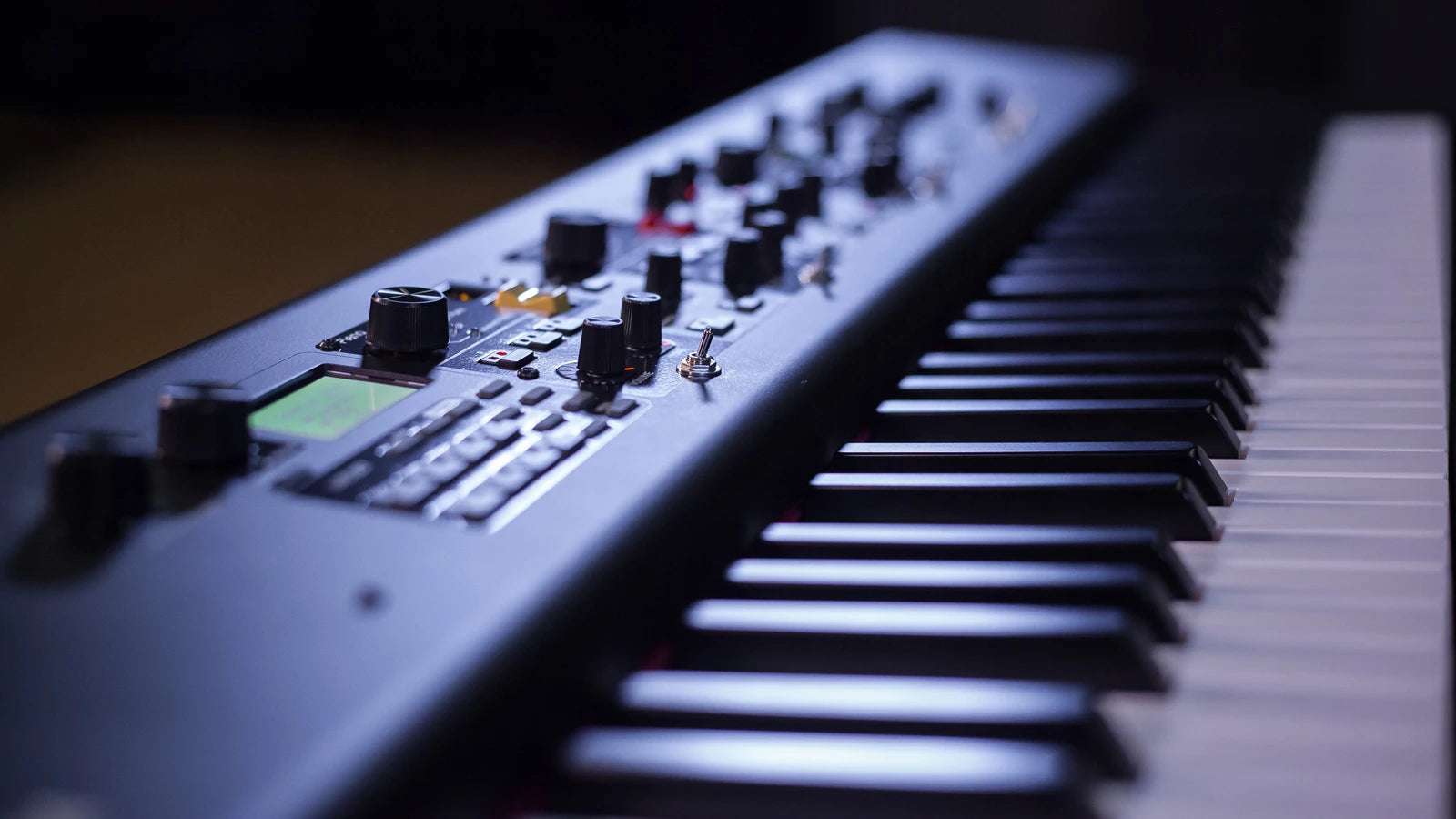 Stylish view of a stage piano keyboard