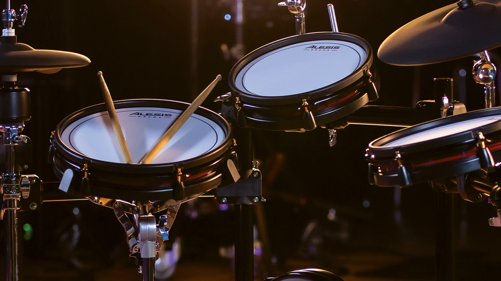 Closeup of an Alesis drum set