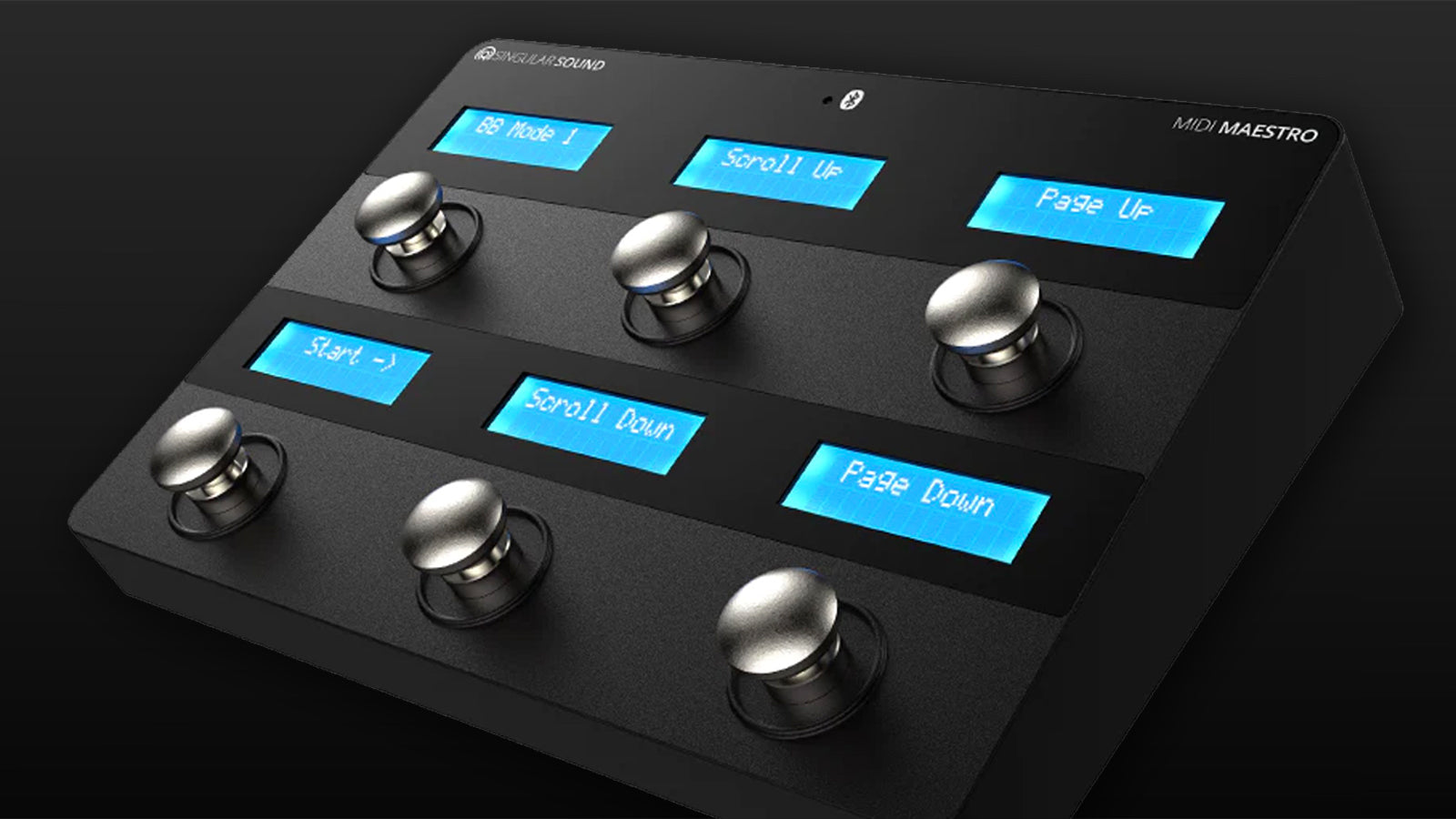 A Singular Sound foot switch controller on a dark background