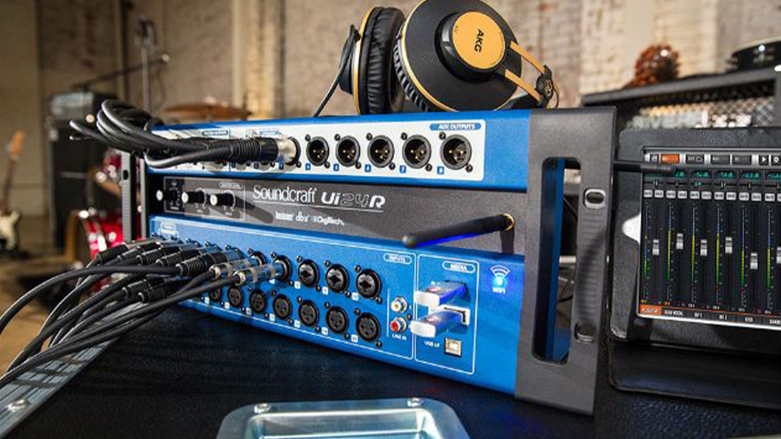 A Soundcraft interface set up in a recording studio setting