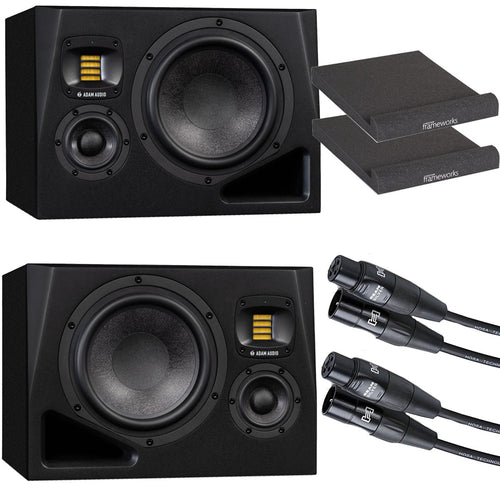 Collage of everything included in the ADAM Audio A8HL 8" Horizontal 3-way Studio Monitor Speaker BONUS PAK