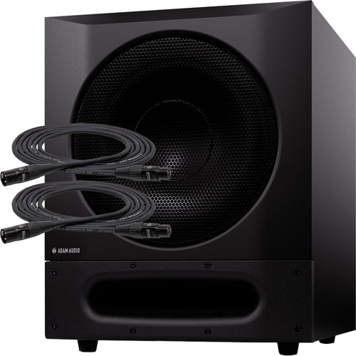 Collage showing components in ADAM Audio Sub10 Pro 10" Powered Subwoofer CABLE KIT