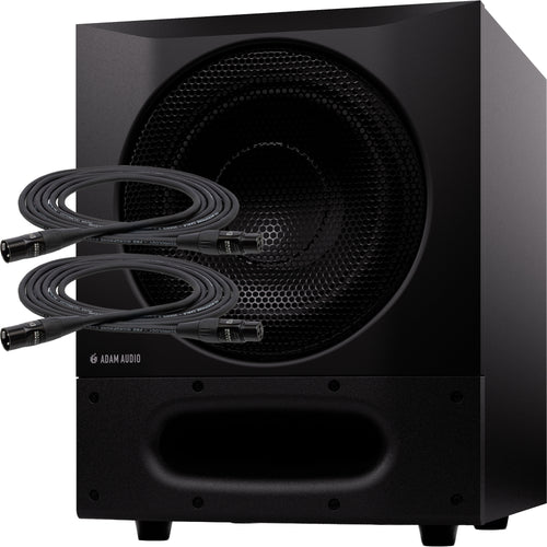 Collage showing components in ADAM Audio Sub8 Pro 8" Powered Subwoofer CABLE KIT