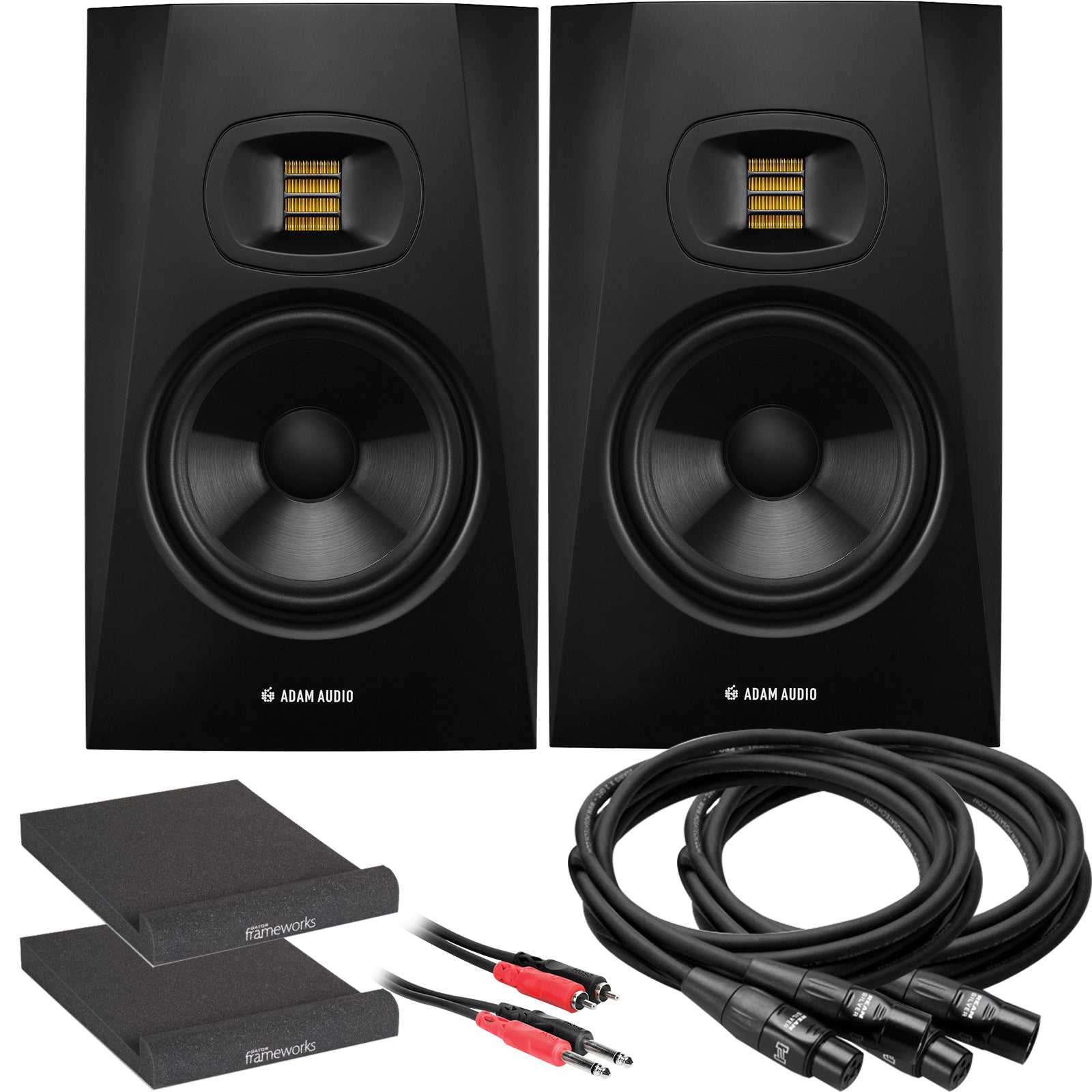 Collage of items in the ADAM Audio T7V 7" Active Studio Monitor Speaker STUDIO KIT