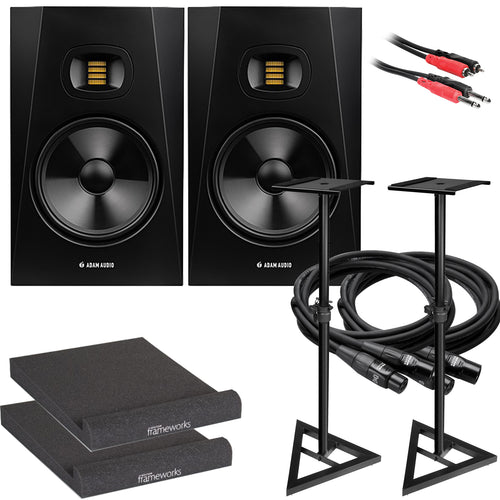 collage of items in the ADAM Audio T8V 8" Active Studio Monitor Speaker STUDIO ESSENTIALS BUNDLE