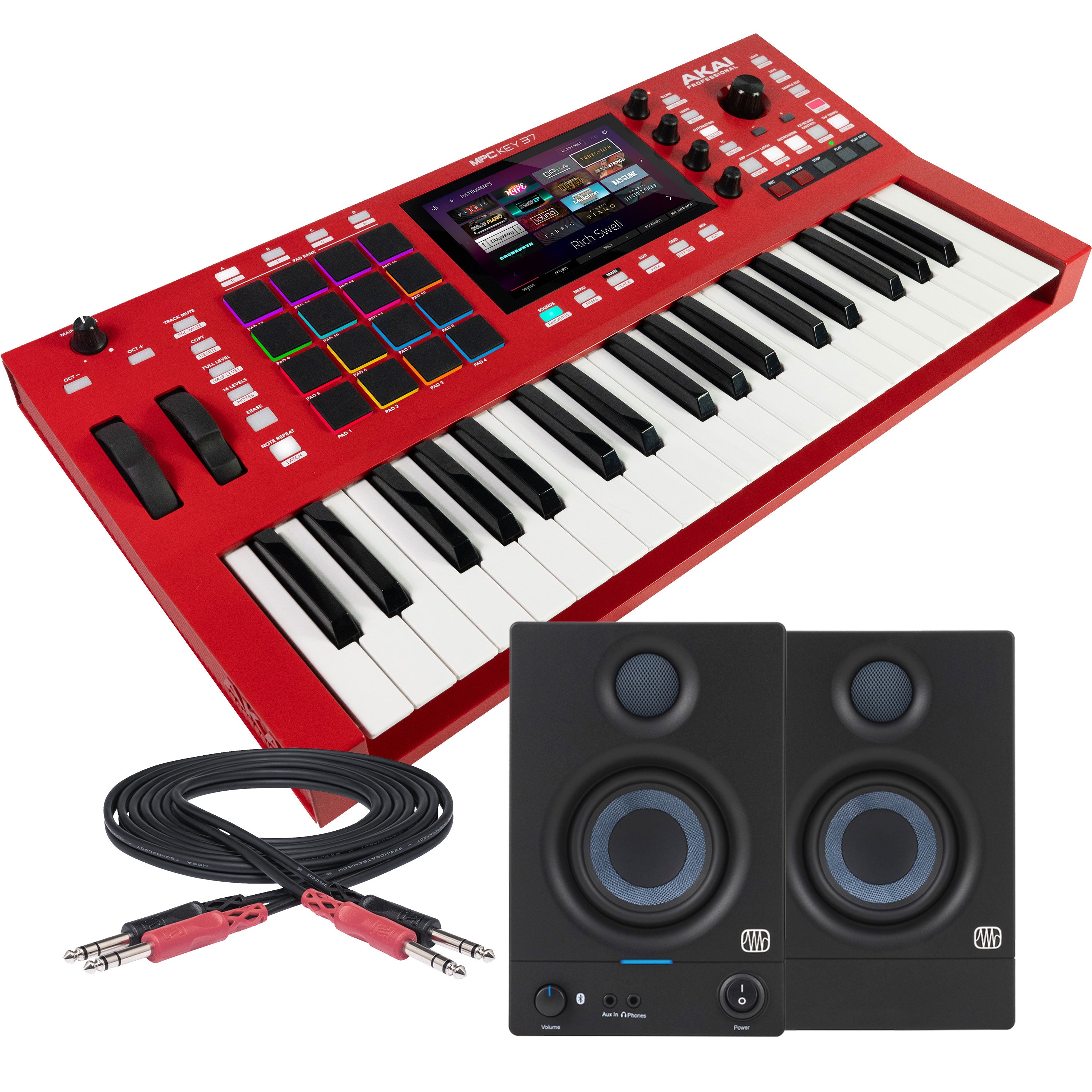 Collage showing components in Akai Professional MPC Key 37 Production & Synthesizer Keyboard STUDIO RIG