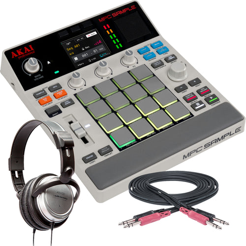 Collage showing components in Akai Professional MPC Sample Portable Sampler & Sequencer STUDIO KIT