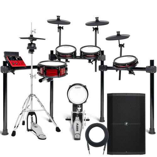 Collage of items included in the Alesis Nitro Ultimate 9-Piece Electronic Drum Kit MONITOR KIT