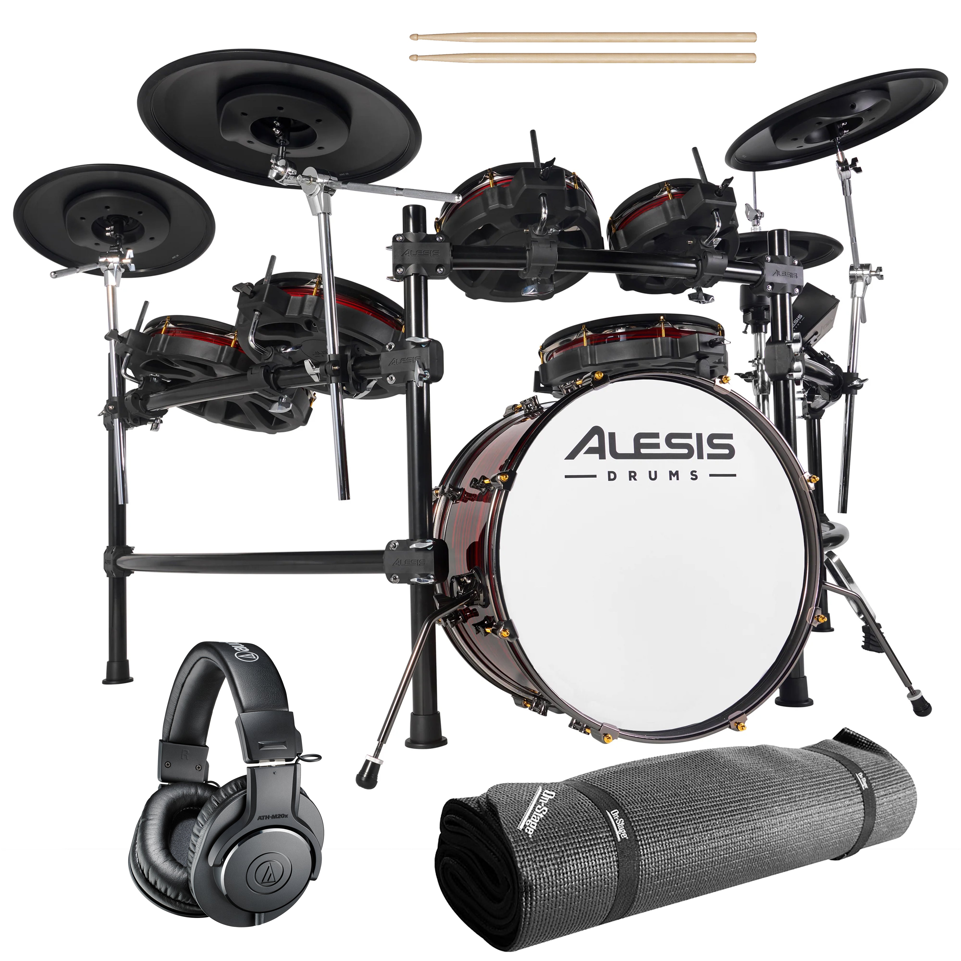 Collage of the Alesis Strata Prime Electronic Drum Set BONUS PAK