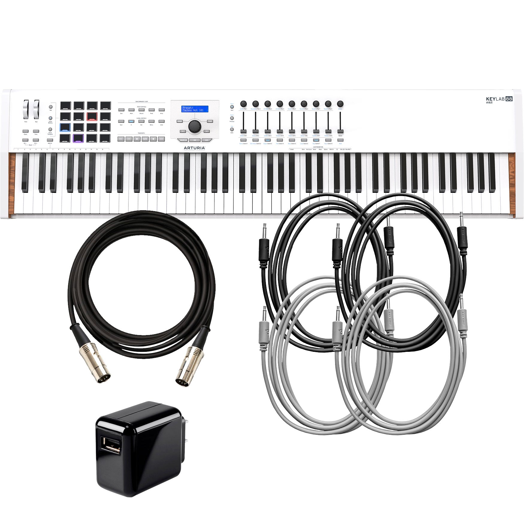 Arturia KeyLab MkII 88 MIDI/USB/CV Controller - White POWER & CABLE KIT