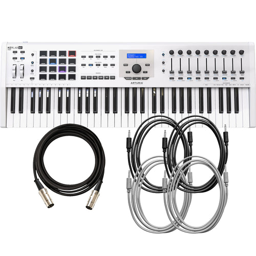 Collage of items included in the Arturia KeyLab MkII 61 MIDI/USB/CV Controller - White CABLE KIT