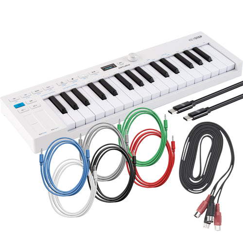 Collage showing components in Arturia KeyStep Mk2 Controller and Sequencer COMPLETE CABLE KIT