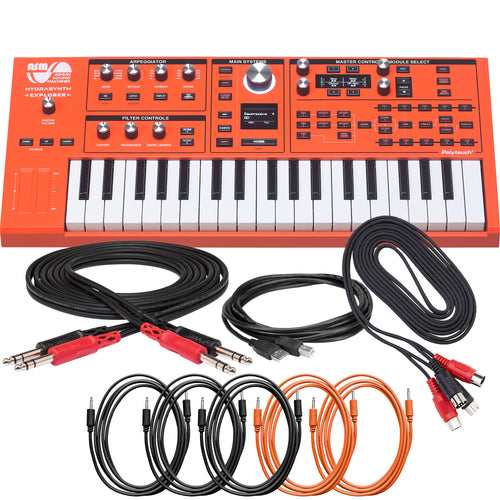 Collage showing components in ASM Hydrasynth Explorer 888 Polyphonic Wavemorphing Synthesizer CABLE KIT