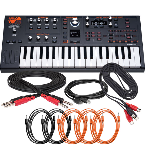 collage of items in ASM Hydrasynth Explorer Polyphonic Wavemorphing Synthesizer CABLE KIT