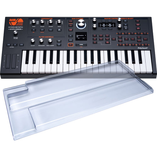 Collage of items included in the ASM Hydrasynth Explorer Polyphonic Wavemorphing Synthesizer DECKSAVER KIT