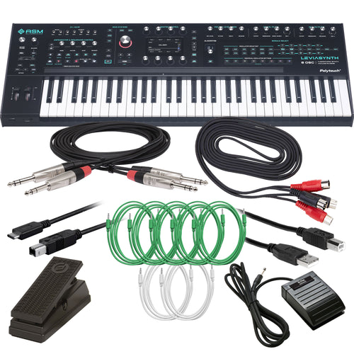 Collage showing components in ASM Leviasynth Keyboard 16-Voice Algorithmic Synthesizer CABLE KIT