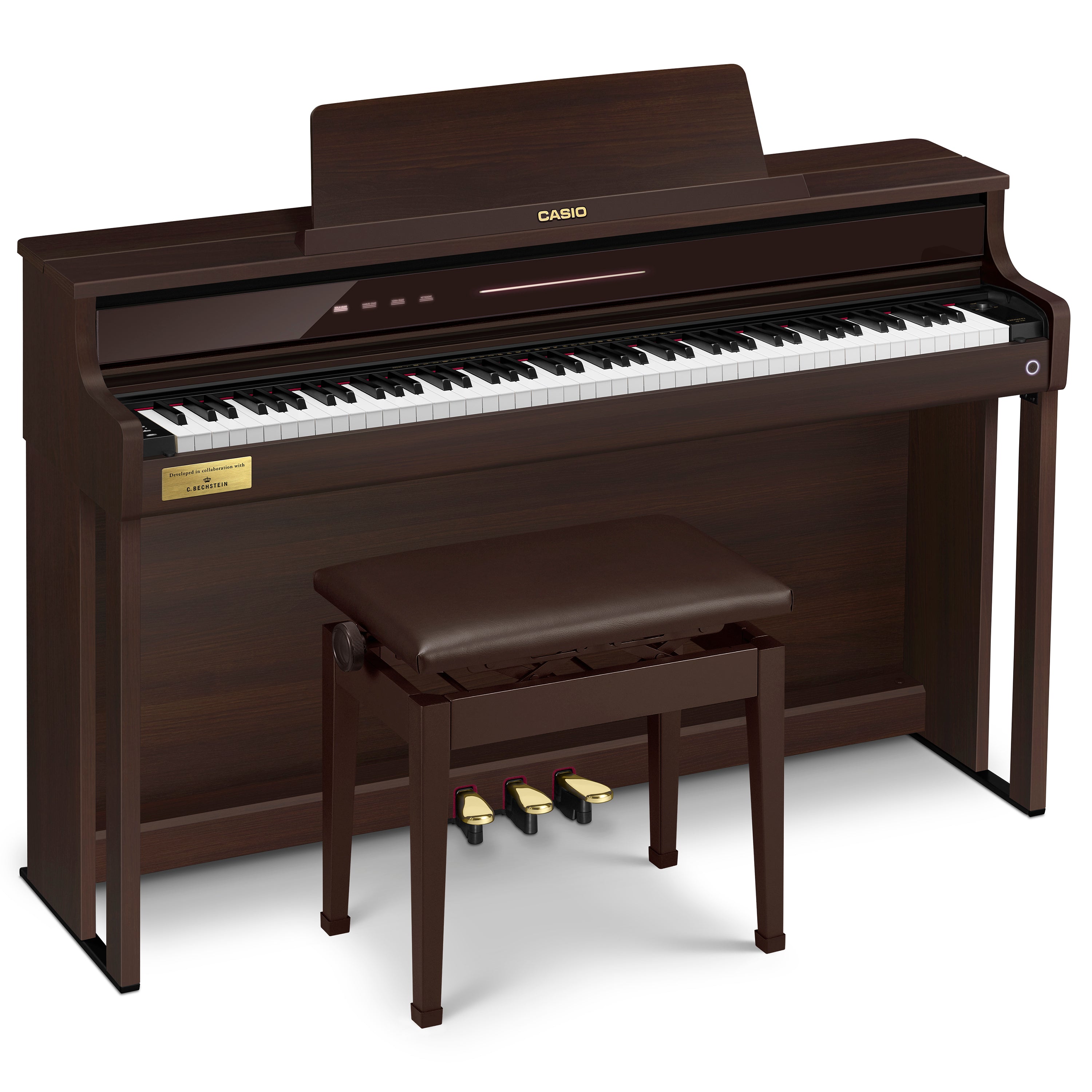 Casio Celviano AP-750 Digital Piano - Rosewood - Angle view with bench