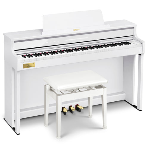 Casio Celviano AP-750 Digital Piano - White - Angle view with bench