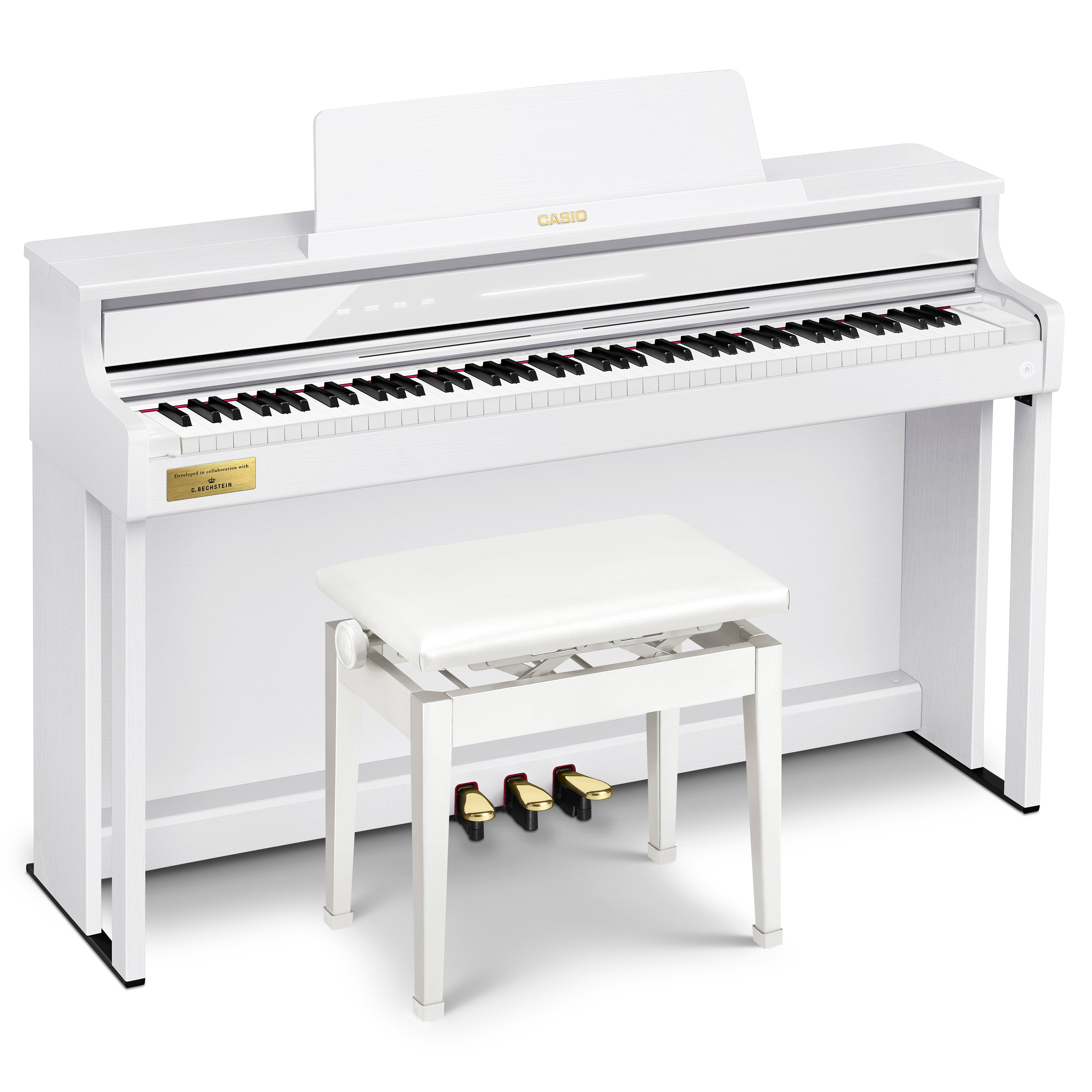 Casio Celviano AP-750 Digital Piano - White - Angle view with bench