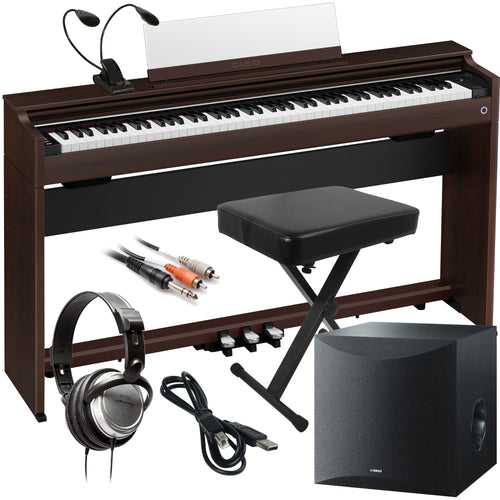 Collage of items included in the Casio Celviano AP-S200 Digital Piano - Rosewood COMPLETE HOME BUNDLE PLUS