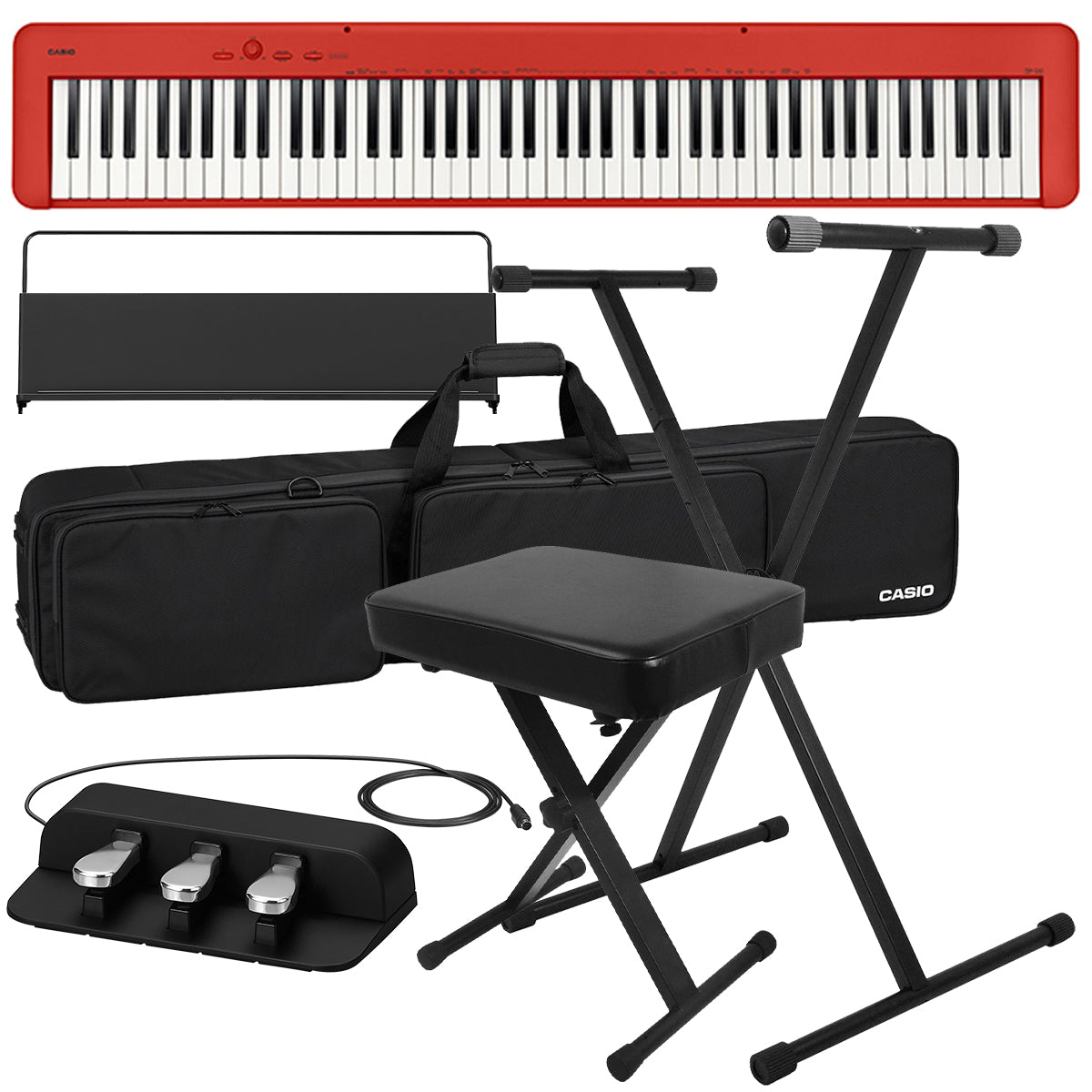 Casio CDP-S160 Compact Digital Piano - Red STAGE ESSENTIALS BUNDLE