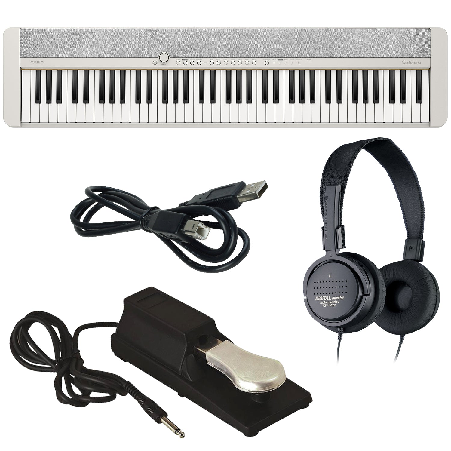 Collage of the Casio Casiotone CT-S1-76 Portable Keyboard - White BONUS PAK