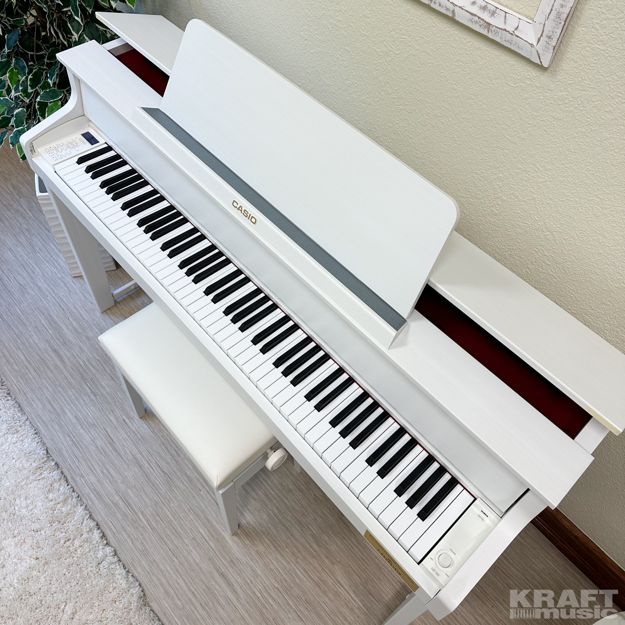 Casio Celviano Grand Hybrid GP-310 Digital Piano - Natural White Wood - Left Top View