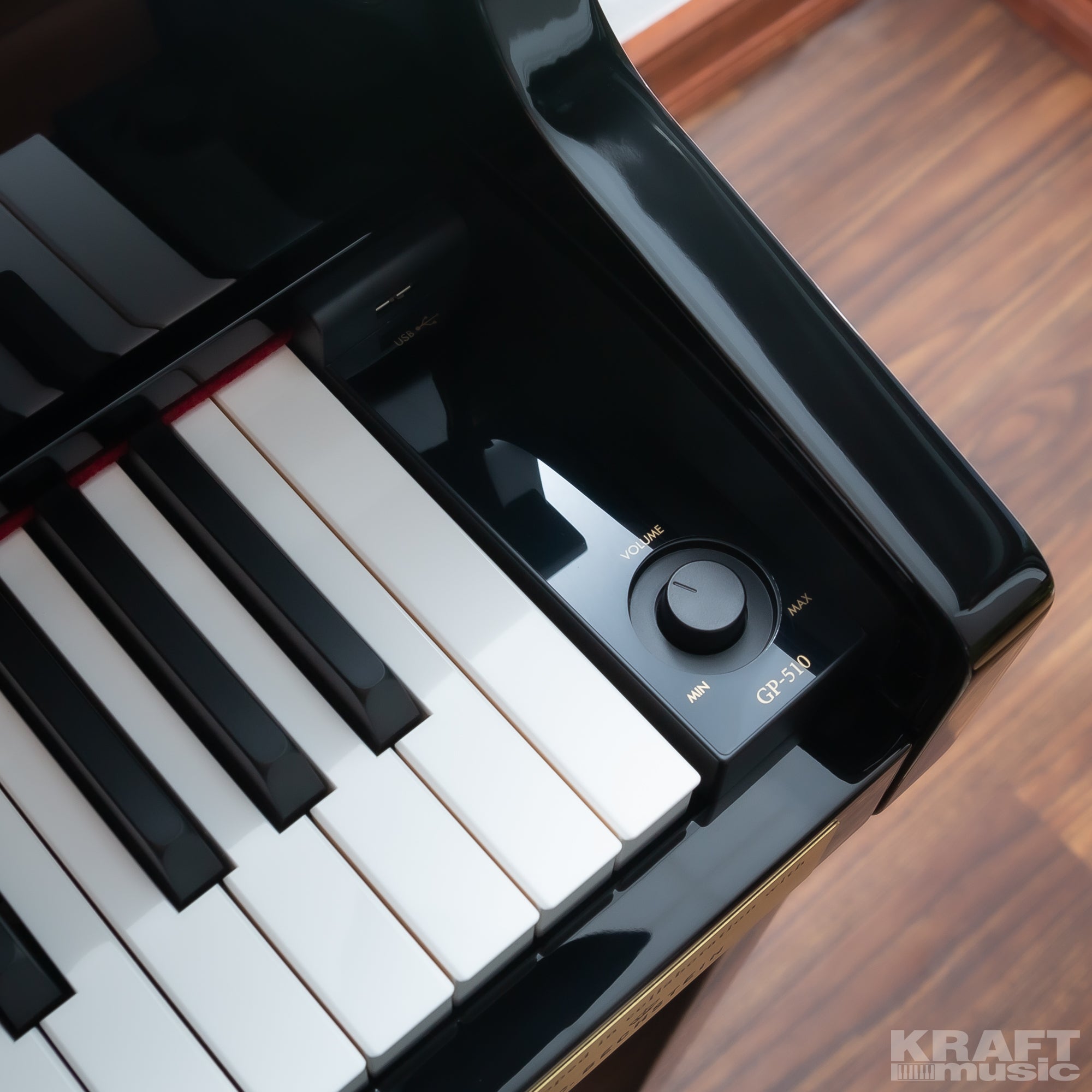 Casio Celviano Grand Hybrid GP-510 Digital Piano - Black Polish - Volume and power controls