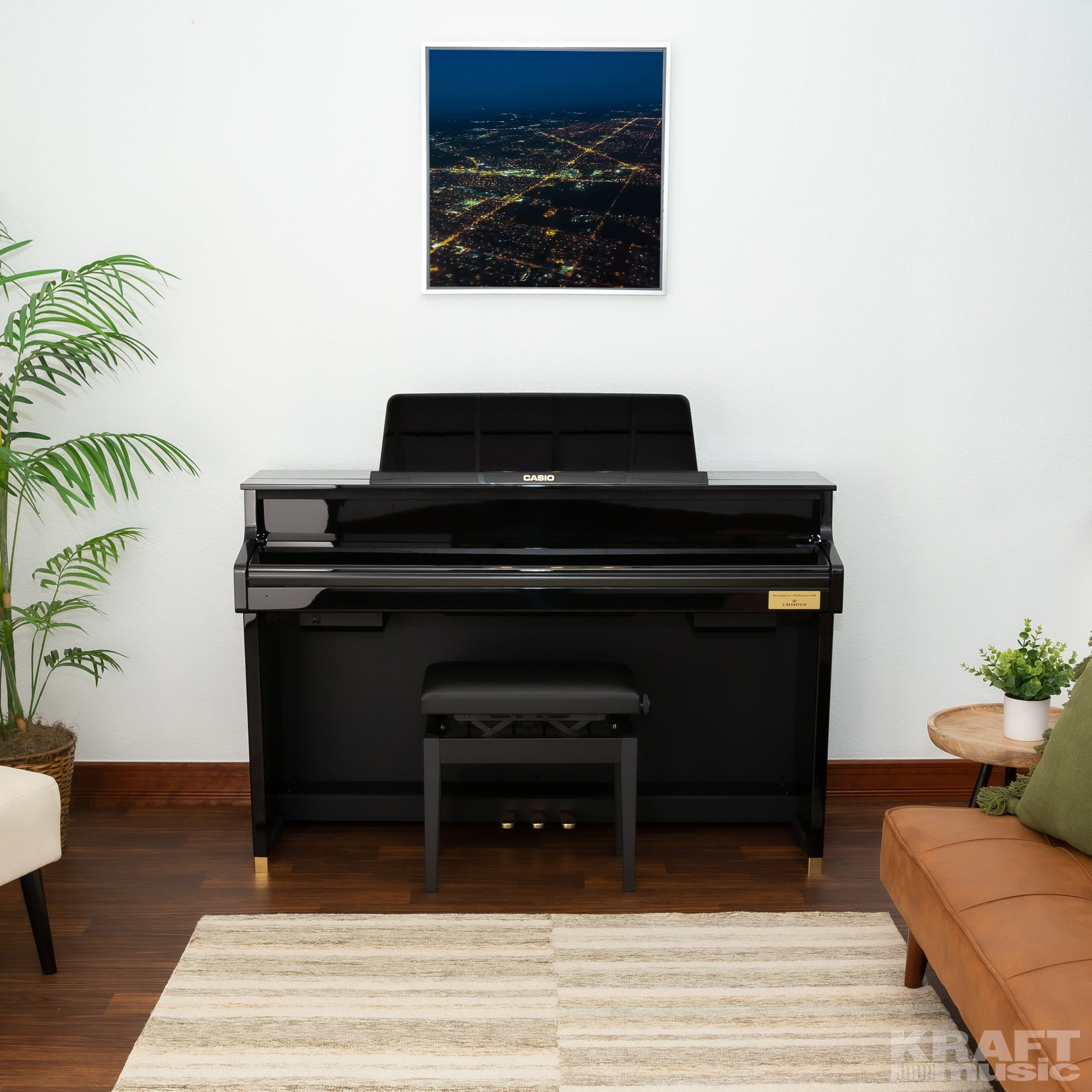 Casio Celviano Grand Hybrid GP-510 Digital Piano - Black Polish - Front view with lid closed