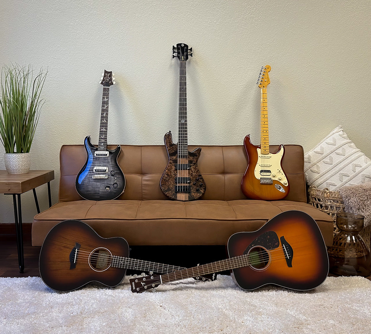 Image of guitars and basses