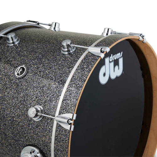 Bass drum in black galaxy finish with chrome hardware