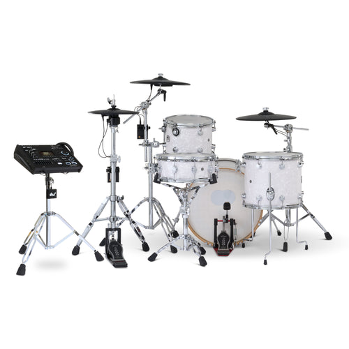 Drum Workshop DWe 4pc Kit with V71 Module and Roland Cymbals - White Marine Pearl, View 2