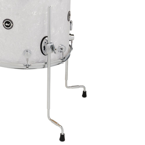 Drum with a white finish and chrome hardware on a white background