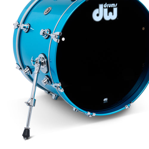 Bass drum in Laser Blue Metallic finish with chrome hardware, view 1
