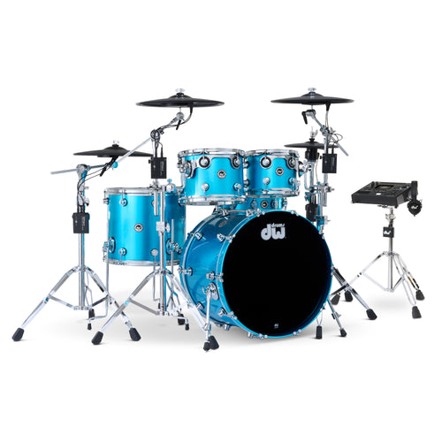Drum Workshop DWe 5pc Kit with V51 Module and Roland Cymbals - Laser Blue Metallic, View 1
