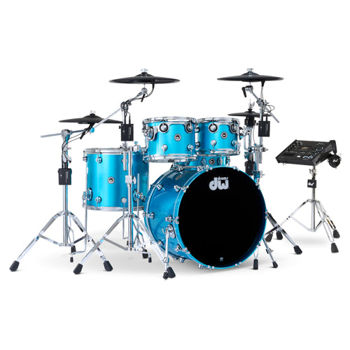 Drum Workshop DWe 5pc Kit with V71 Module and Roland Cymbals - Laser Blue Metallic, View 1