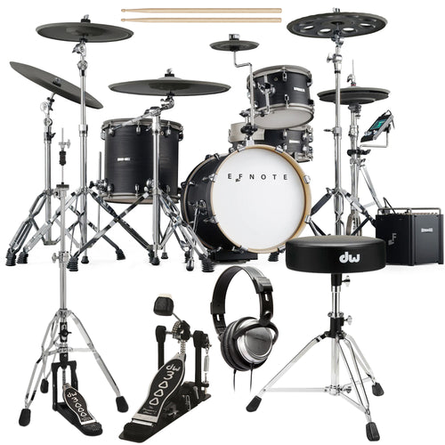 Collage of items included in the EFNOTE PRO 500X Special Electronic Drum Kit DRUM ESSENTIALS BUNDLE