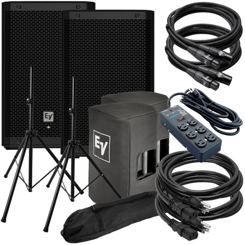 Collage of everything included in Electro-Voice ZLX-8P G2 8" Powered Speaker COMPLETE AUDIO BUNDLE