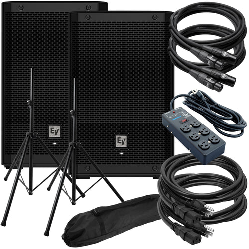 Collage of everything included in the Electro-Voice ZLX-8P G2 8" Powered Speaker STAGE RIG