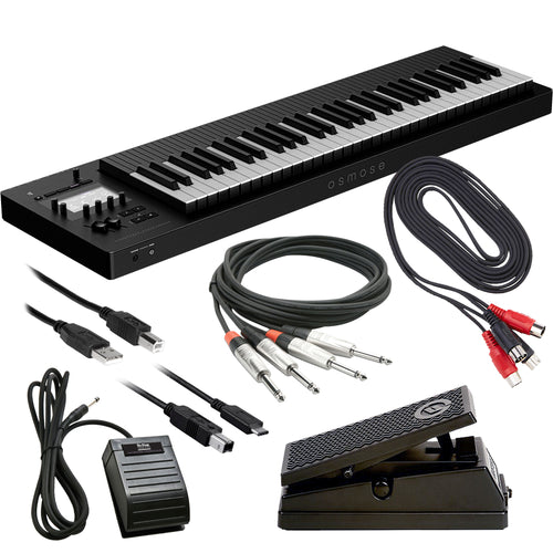 Collage showing components in Expressive E Osmose 61-Key Synthesizer & MPE MIDI Controller CABLE KIT