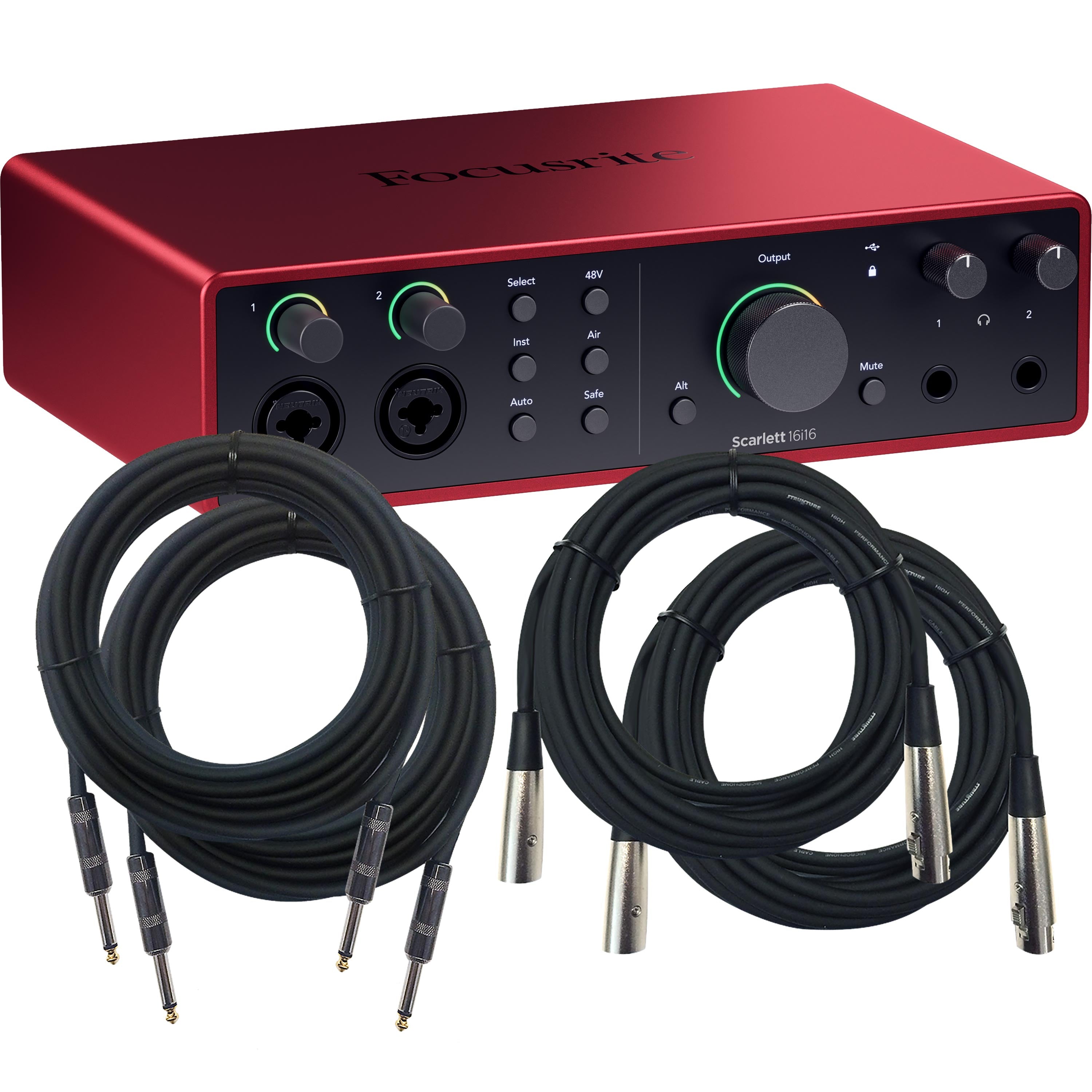 Collage showing components in Focusrite Scarlett 16i16 (4th Gen) USB Audio Interface CABLE KIT