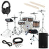 Collage of everything included in the GEWA G9 Pro 5 SE Electronic Drum Set - Walnut Burst COMPLETE DRUM BUNDLE