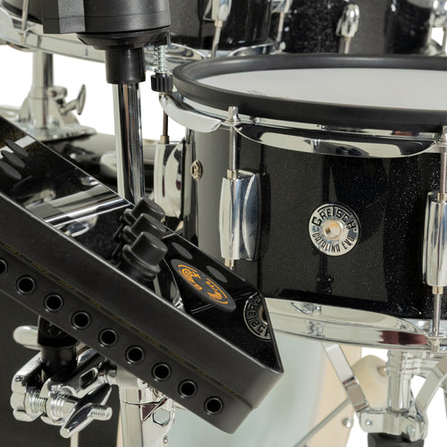 Gretsch Catalina EVO drum module trigger inputs beside the 14" Black Sparkle snare pad